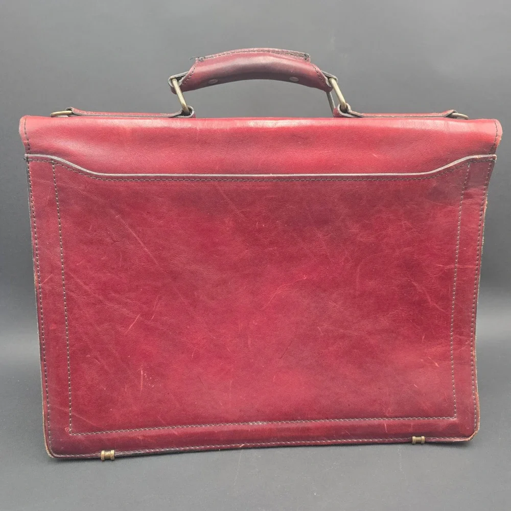 Vintage Renwick Burgundy Leather Briefcase Accordion Messenger Bag Brass
